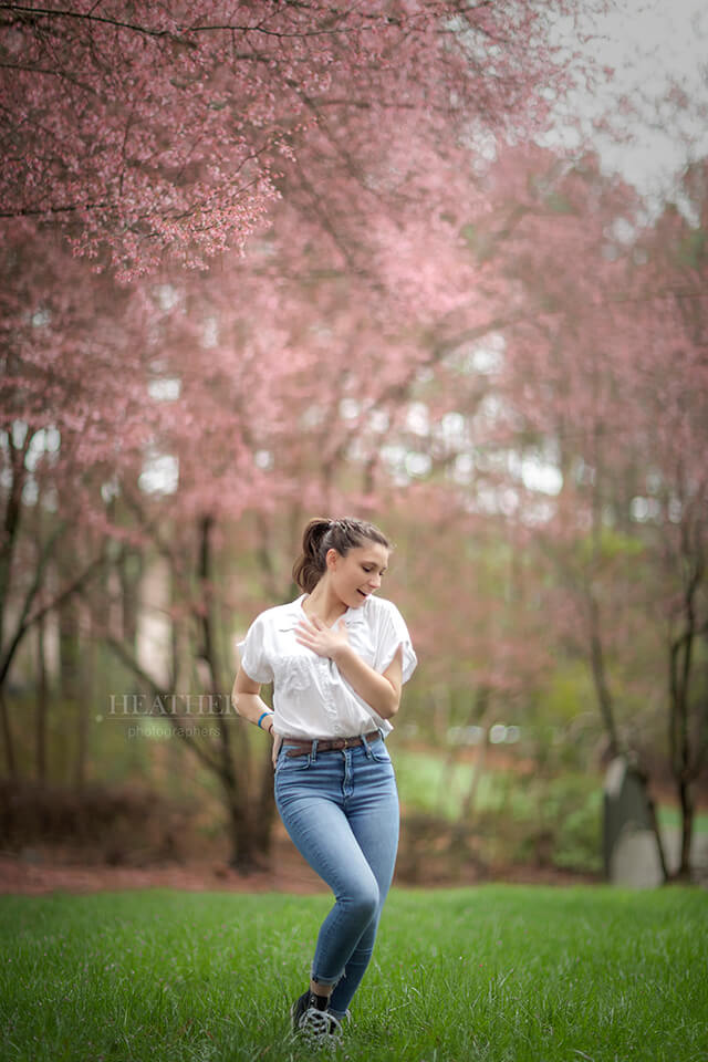 Young Girl under Okame Cherry Blossoms